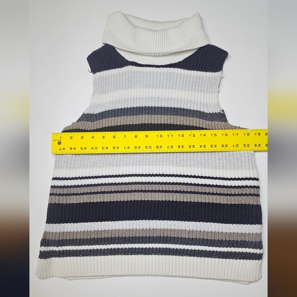 Abercrombie & Fitch Striped Roll Neck Knit Sweather Tank Med Blue White Tan B9 - Picture 6 of 6